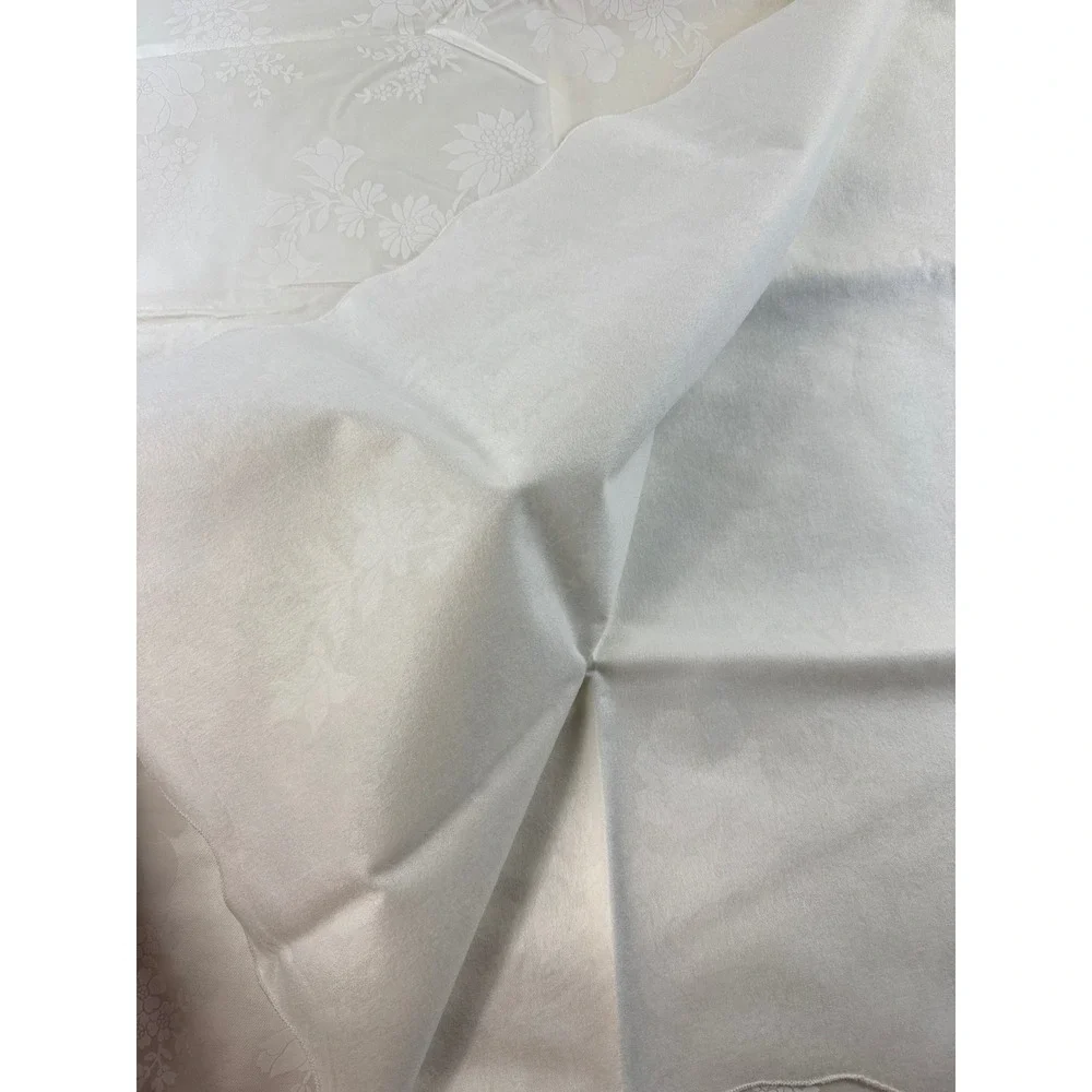 Vintage Deluxe Quality Vinyl Tablecloth Flannel Backed Floral Cream 52x90 New
